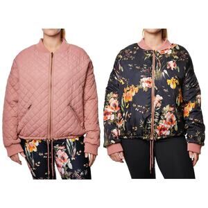 Betsey Johnson Pink Quilted Black Floral Bomber Bambi Reversible Jacket Medium